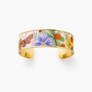 Rifle Paper Co. Gold Enamel Thick Cuff Bracelet in Strawberry Fields